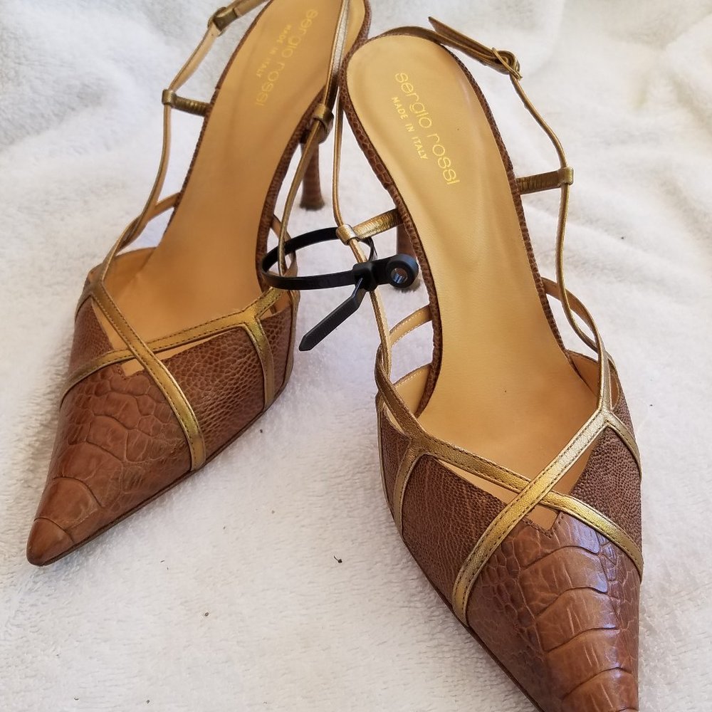 Sergio Rossi slingbacks in textured brown/gold 38